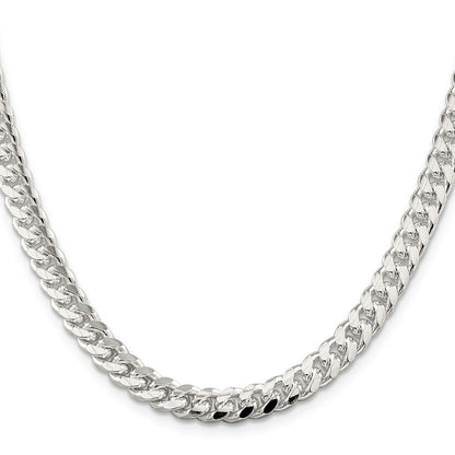 Sterling Silver 7mm Domed w/ Side Diamond-Cut Curb Chain Necklace
