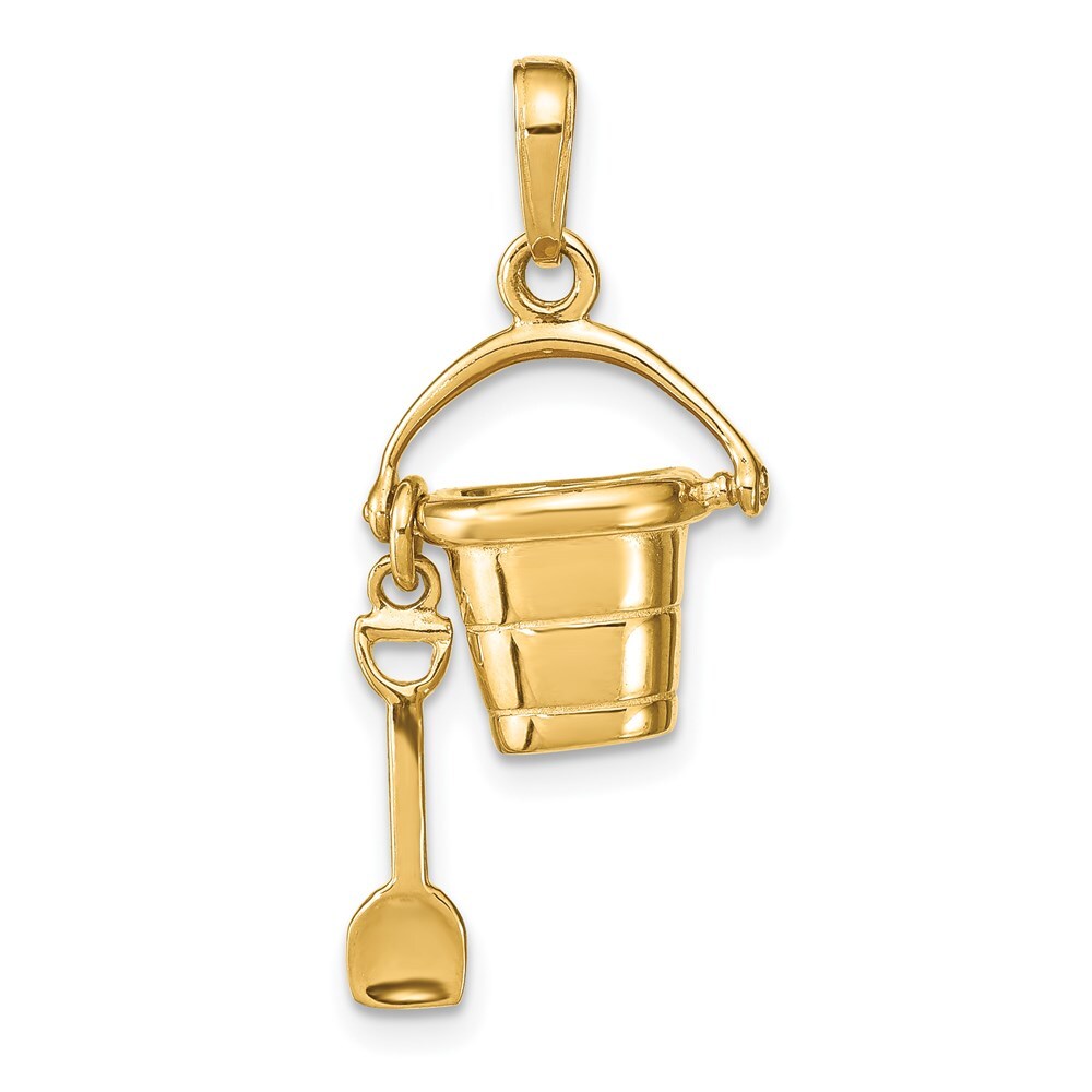 14k Yellow Gold Polished 3-D Moveable Pail and Shovel Pendant for Women