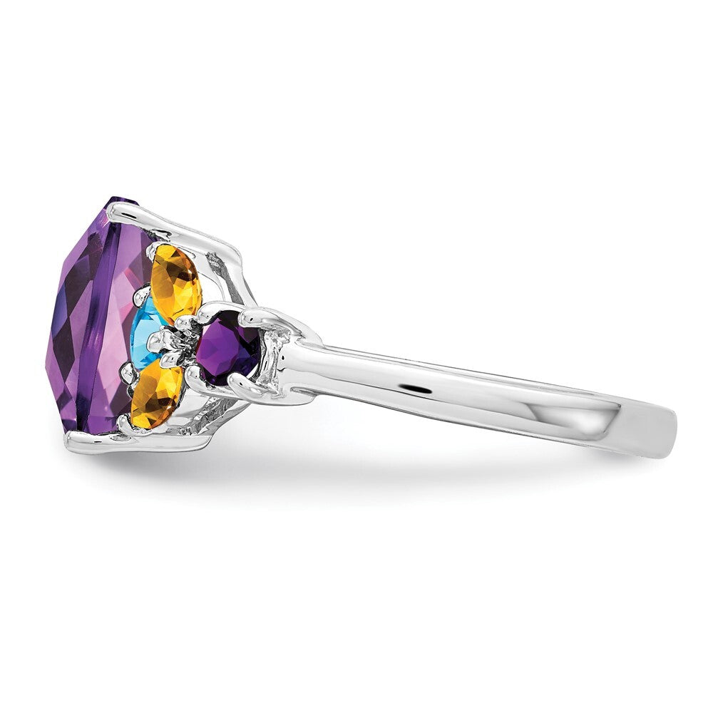 Sterling Silver Rhodium-plated Amethyst, Blue Topaz & Citrine Ring Size 5