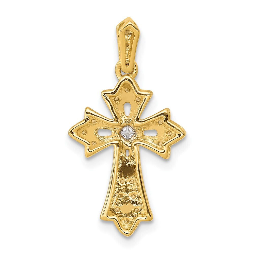 14k Yellow Gold 1/10ct. Diamond Fancy Cross Pendant for Women