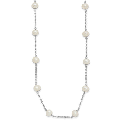 Sterling Silver 6-7mm White Near Round Cultured Pearl 16-station 20" Necklace