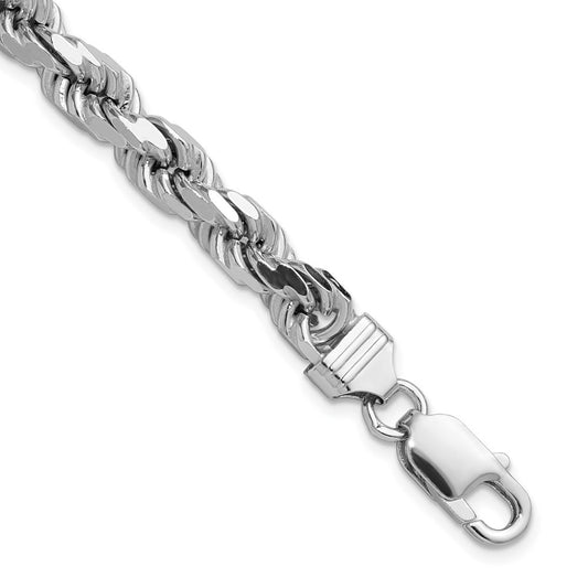 Sterling Silver Rhodium-plated 6.5mm Diamond-cut Rope Chain Bracelet