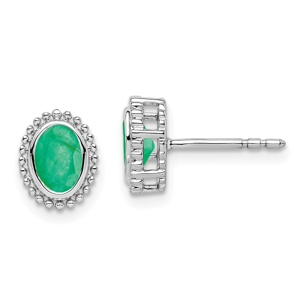 14k White Gold Oval Emerald Earrings