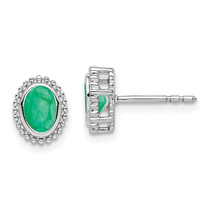 14k White Gold Oval Emerald Earrings