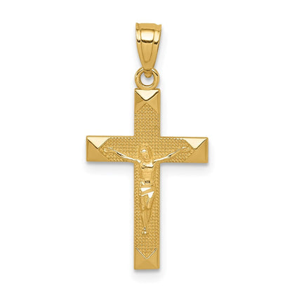 14k Yellow Gold Diamond-cut Crucifix Pendant for Women