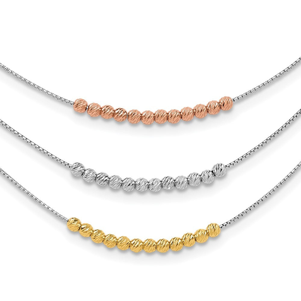 Sterling Silver Rhod-plated Diamond-cut Gold Rose-tone 3 Strand Necklace