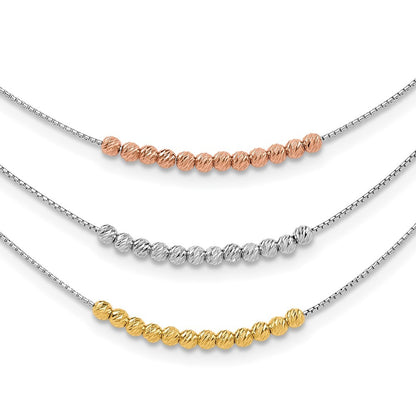 Sterling Silver Rhod-plated Diamond-cut Gold Rose-tone 3 Strand Necklace