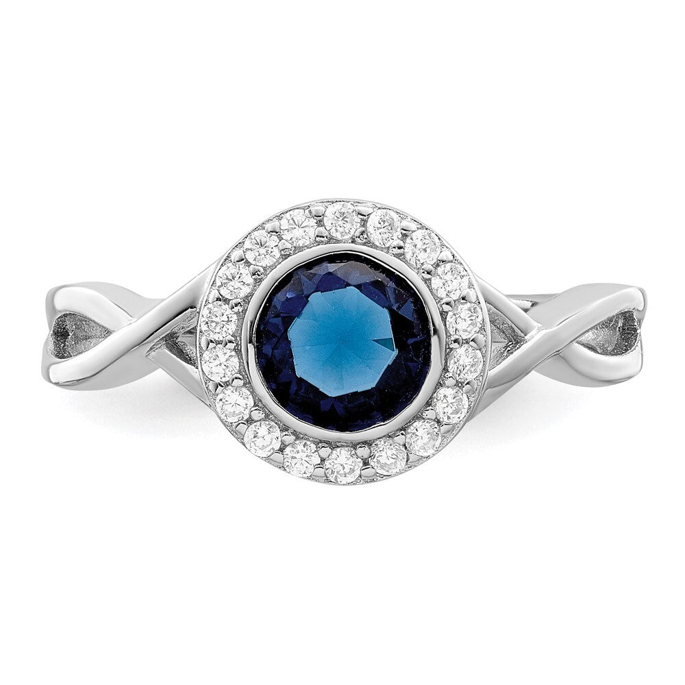 Sterling Silver Rhodium-plated CZ and Glass Stone Ring Size 7