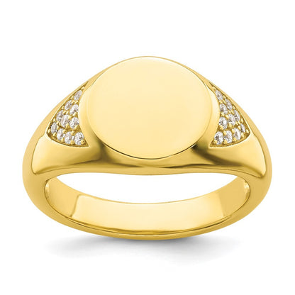 Sterling Silver CZ Gold-tone Signet Ring Size 8