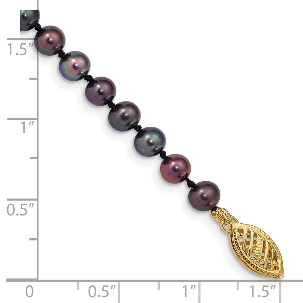 14k Yellow Gold 4-5mm Black Near-Round Freshwater Cultured Pearl 7.5" Bracelet
