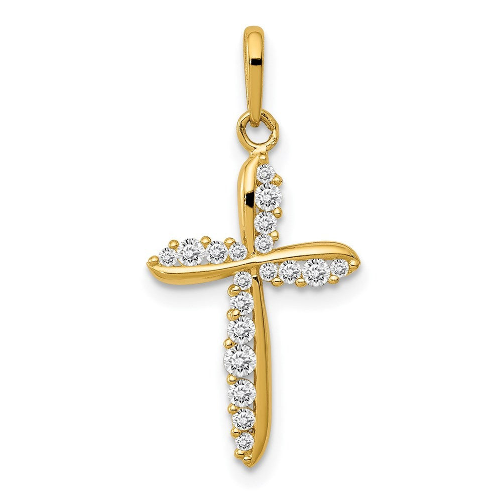 14k Yellow Gold Polished CZ Cross Charm