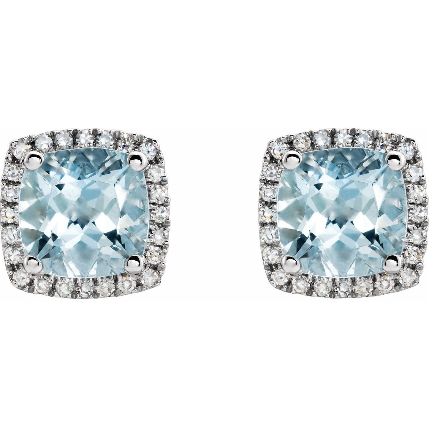 14k White Gold Natural Aquamarine and 1/8 CTW Natural Diamond Stud Earrings