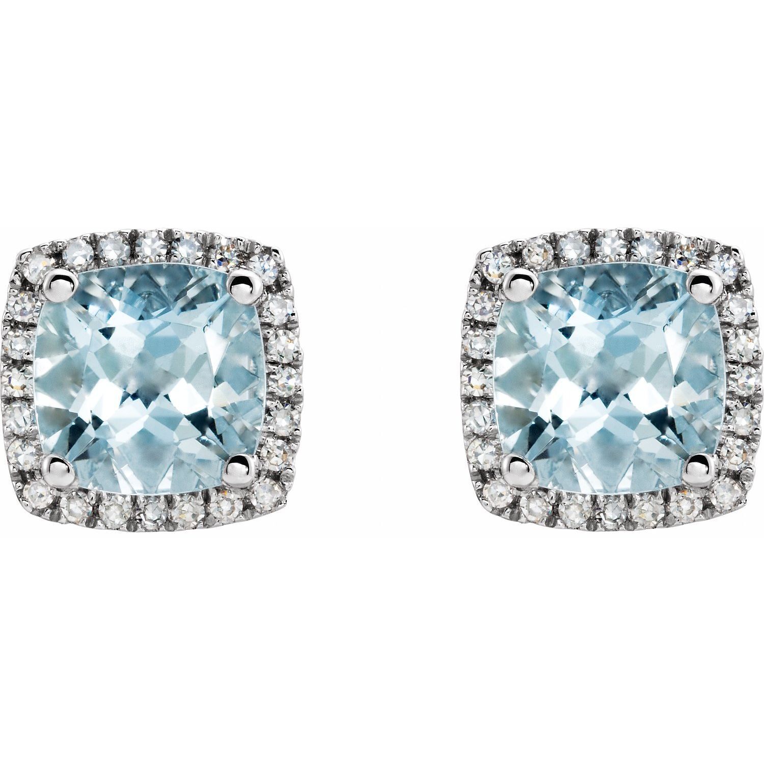 14k White Gold Natural Aquamarine and 1/8 CTW Natural Diamond Stud Earrings