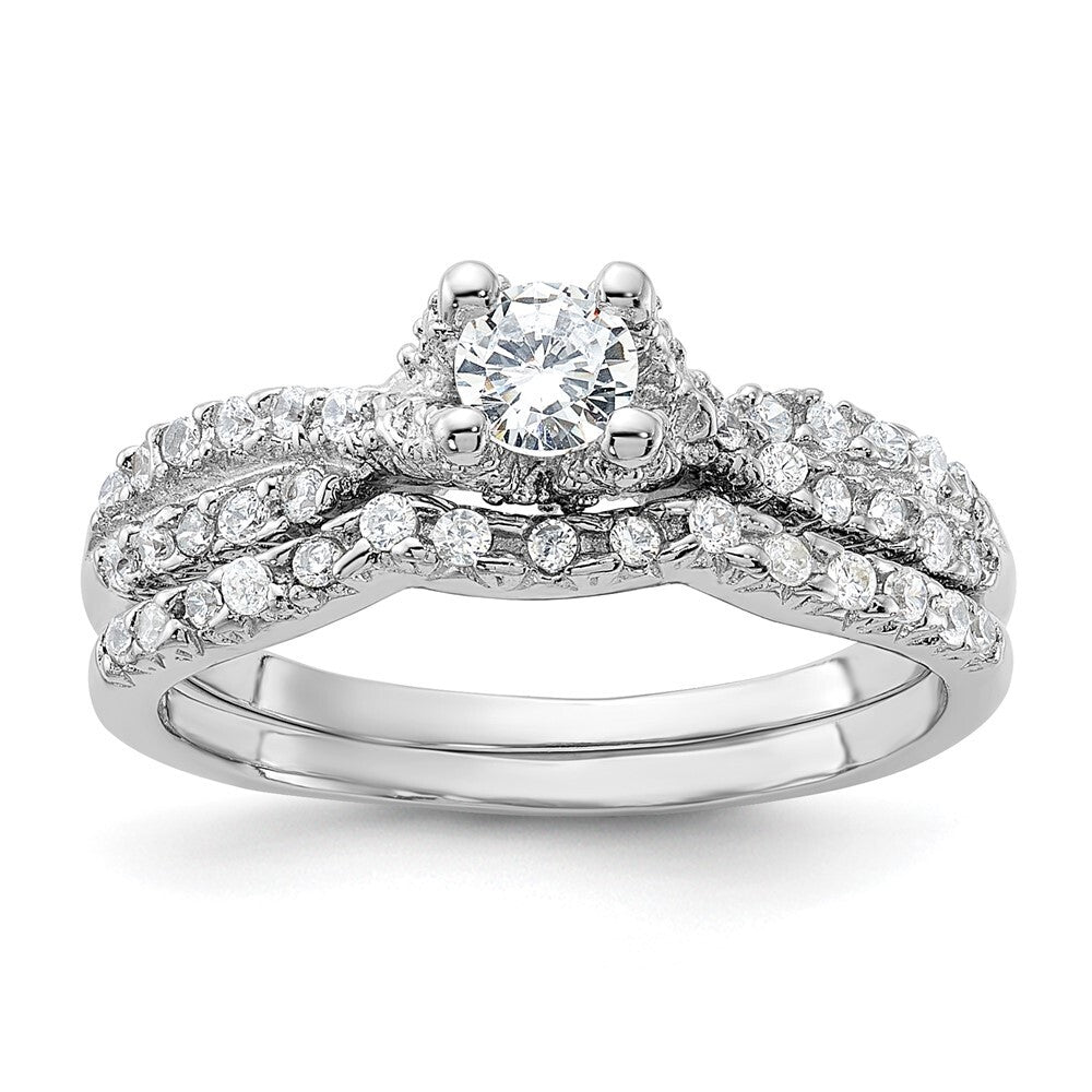 Sterling Silver Rhodium-plated 2-Piece Cubic Zirconia Wedding Set Ring Size 6