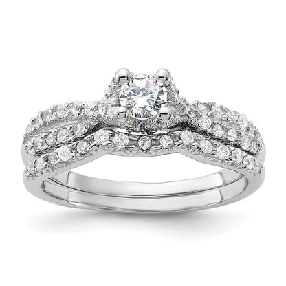 Sterling Silver Rhodium-plated 2-Piece Cubic Zirconia Wedding Set Ring Size 6