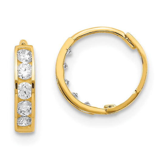 14k Yellow Gold Cubic Zirconia Hinged Hoop Earrings Gift for Women
