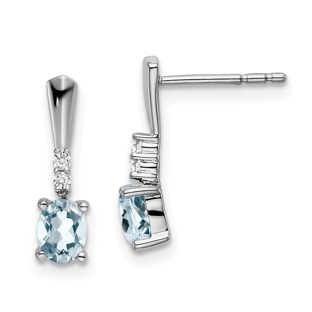 14k White Gold Oval Aquamarine and Diamond Dangle Earrings Gift for Women