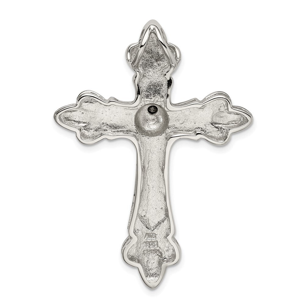 Sterling Silver Gold-plated Cubic Zirconia Antiqued Cross Slide