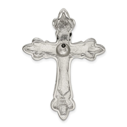 Sterling Silver Gold-plated Cubic Zirconia Antiqued Cross Slide