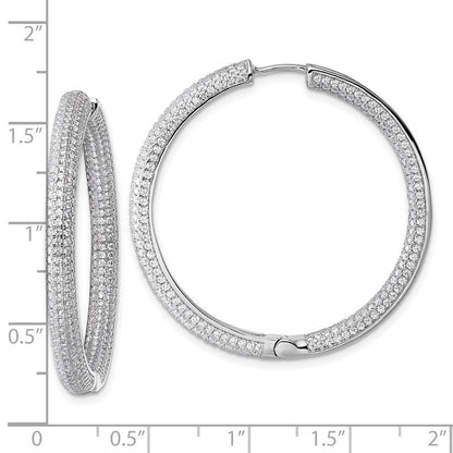 Sterling Silver In and Out CZ Pave 3.7 x 39mm Hinged Hoop Earrings