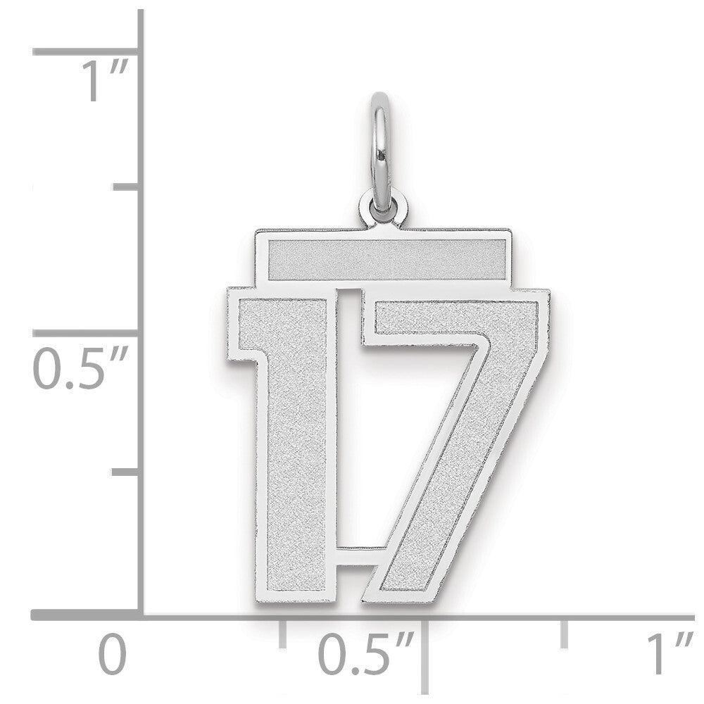14k White Gold Medium Satin Number 17 Charm Pendant for Women
