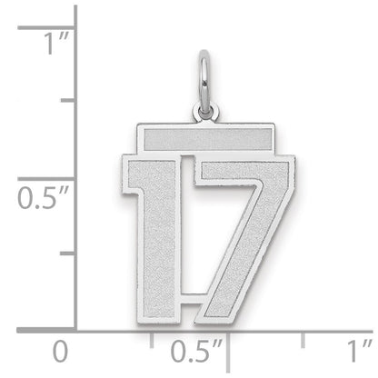 14k White Gold Medium Satin Number 17 Charm Pendant for Women