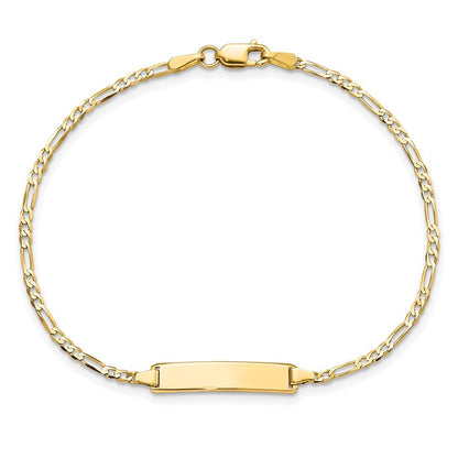 14k Yellow Gold Solid Chain Figaro Link 19.5x4.5mm Plate 8" ID Bracelet