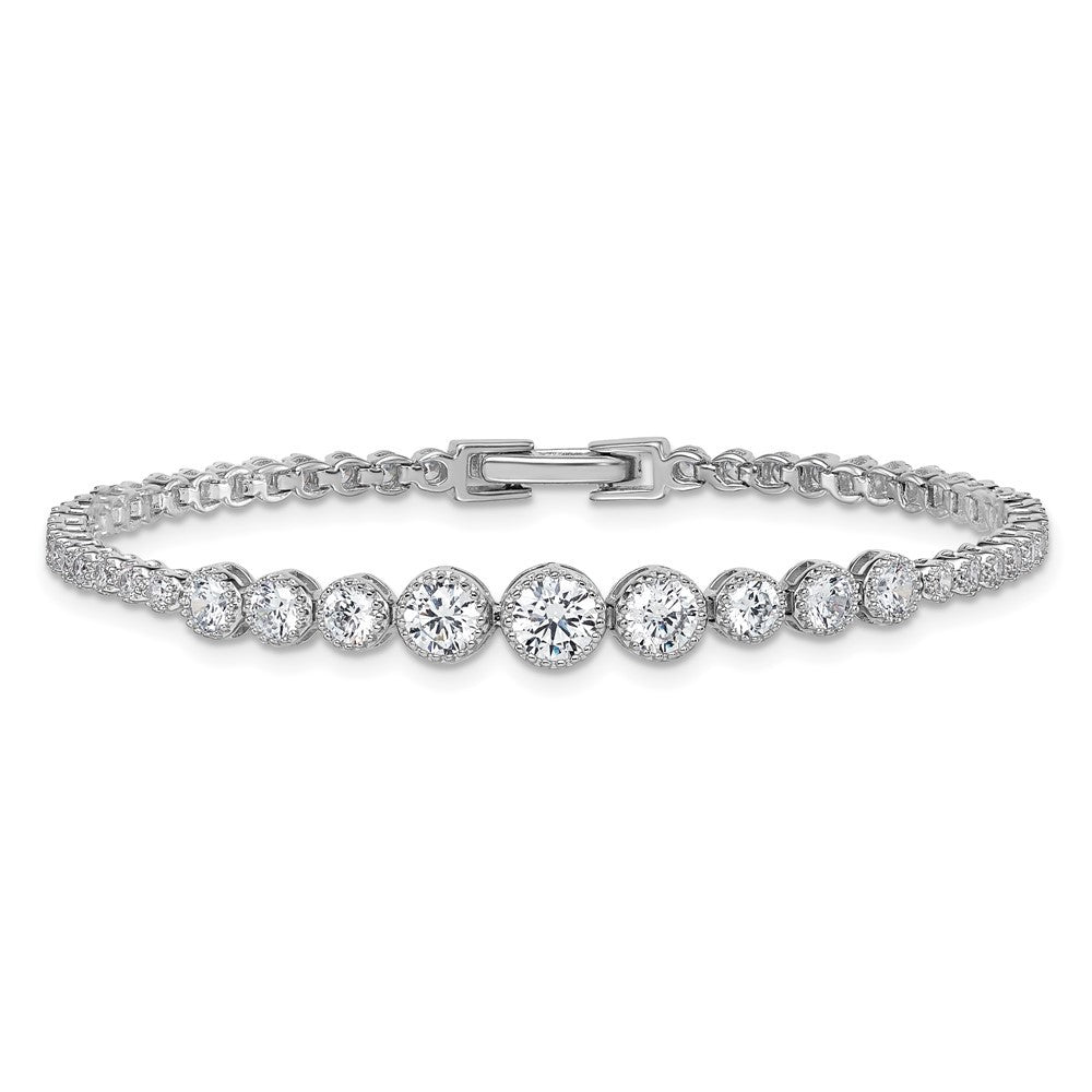 Sterling Silver Rhodium-plated  Graduated bezel-set CZ 8" Tennis Bracelet
