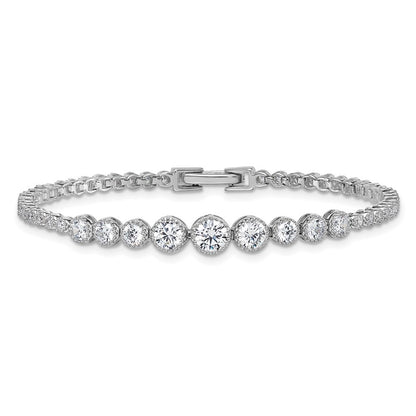 Sterling Silver Rhodium-plated  Graduated bezel-set CZ 8" Tennis Bracelet