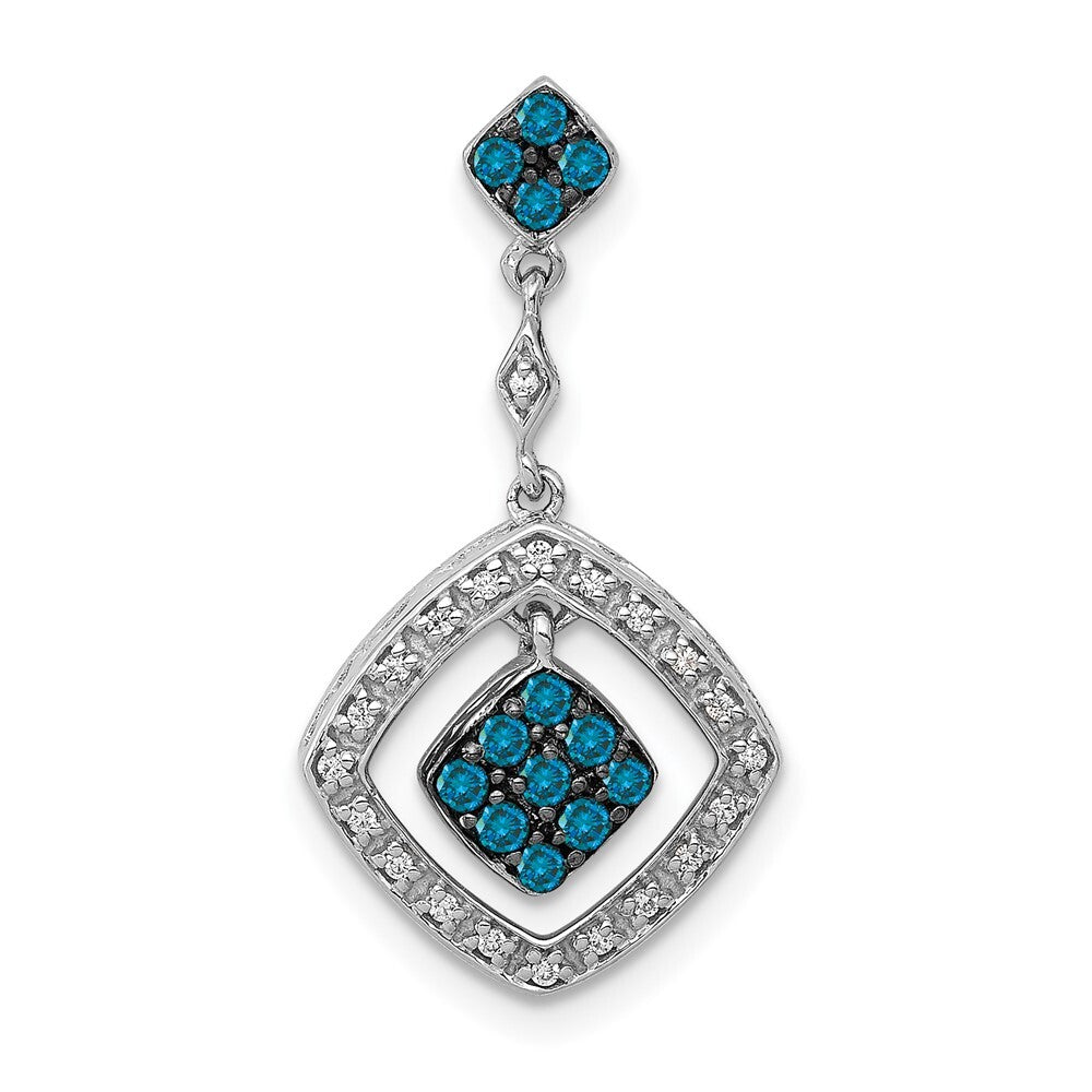 14k White Gold 1/4ct. White and Blue Diamond Dangle Pendant for Women