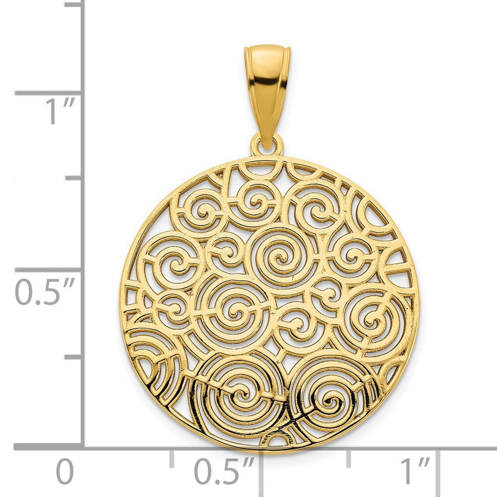 14k Yellow Gold Fancy Filigree Disc Pendant for Women