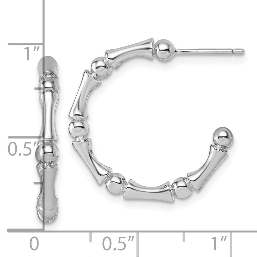 Sterling Silver Rhodium-plated Polished Patterned 3mm x 23mm C-Hoop Earrings