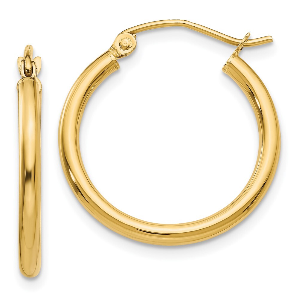 14k Yellow Gold Polished 2x20mm Tube Hoop Earrings Gift for Women