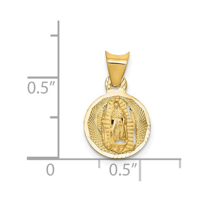 14k Yellow Gold Polished Diamond-Cut Lady Of Guadalupe Circle Pendant