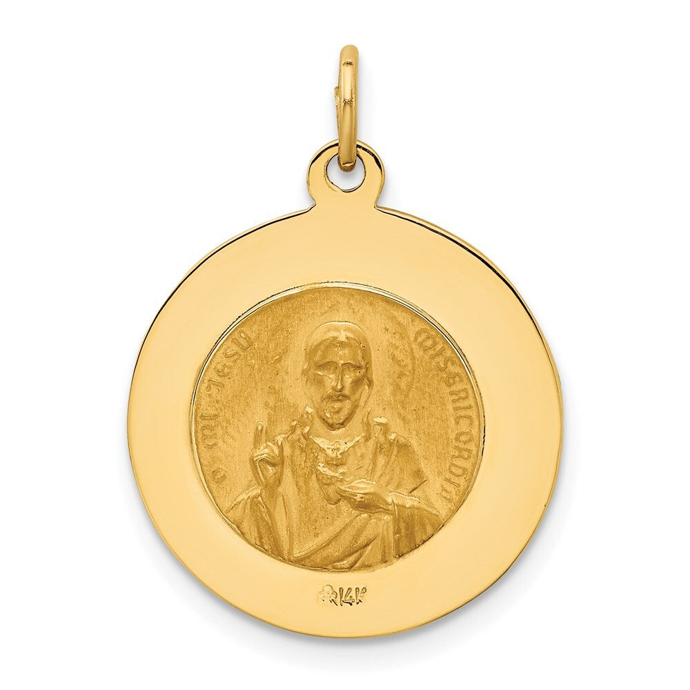 14k Yellow Gold Solid Small Queen Of Holy Scapular Reversible Medal Pendant