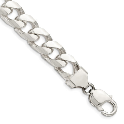 Sterling Silver 11mm Domed w/ Side Diamond-Cut Curb Chain Bracelet