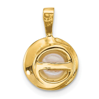 14k Yellow Gold Polished 6-7mm Button White Freshwater Cultured Pearl Pendant