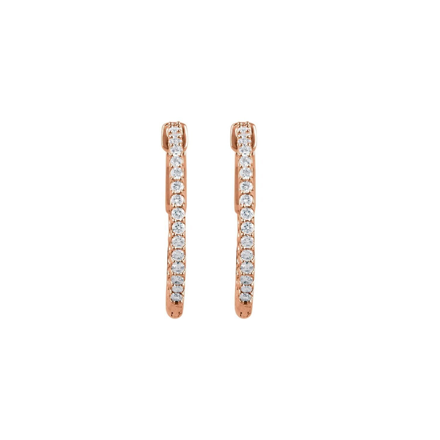 14k Rose Gold 3/4 CTW Natural Diamond Inside-Outside 23 mm Hinged Hoop Earrings