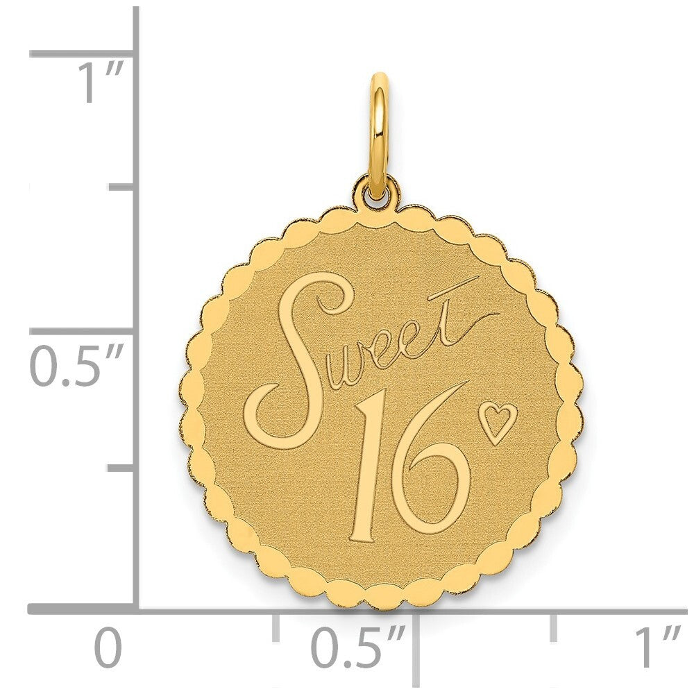 14k Yellow Gold SWEET 16 Disc Charm Pendant for Women