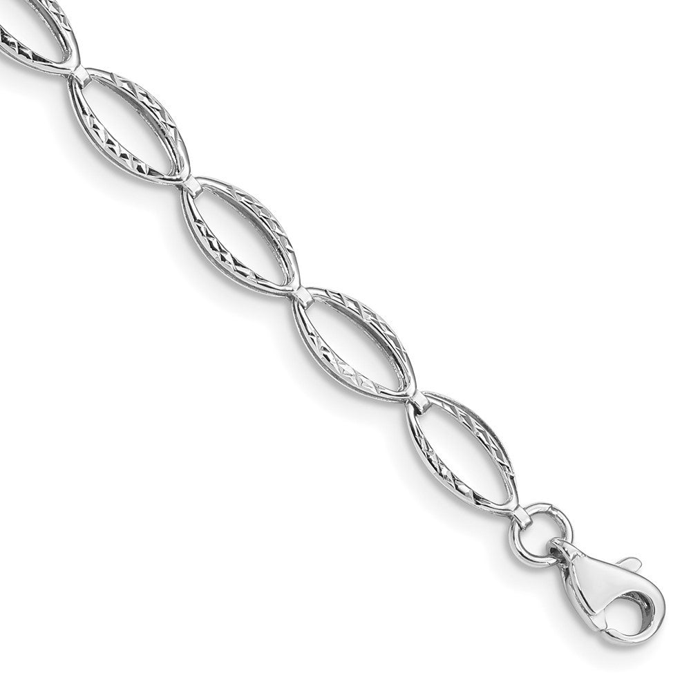 14k White Gold Polished Textured Oval Link 7.25 inch Bracelet