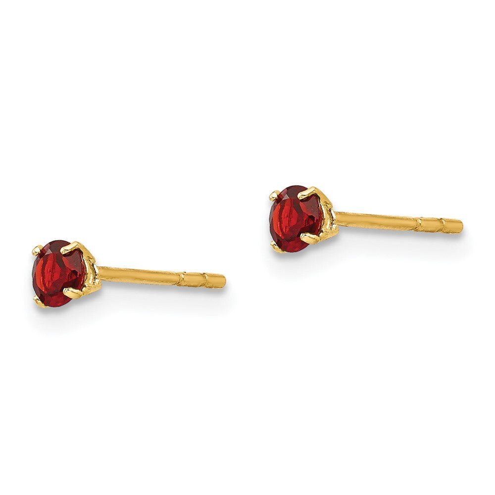 14k Yellow Gold Round Garnet 3mm Stud Earrings Gift for Women