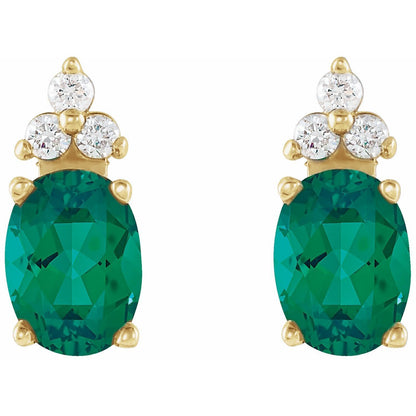 14k Yellow Gold Natural Emerald and .06 CTW Natural Diamond Stud Earrings