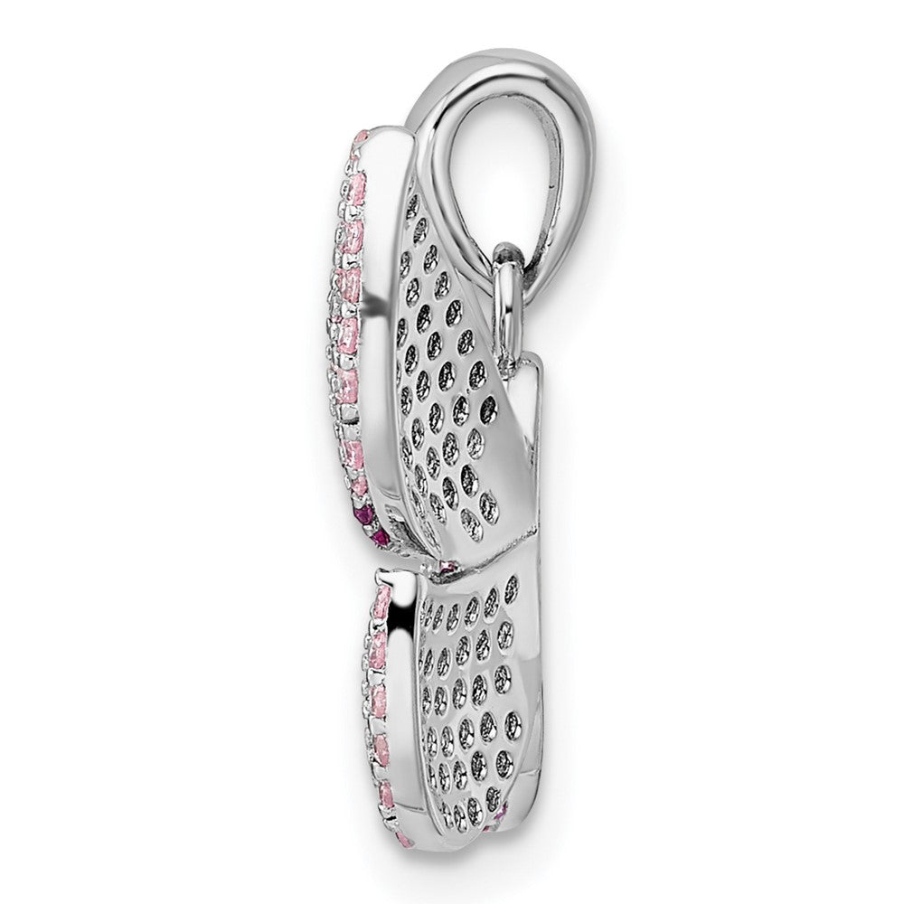 Sterling Silver Rhodium-plated Polished Pink Cubic Zirconia Butterfly Pendant