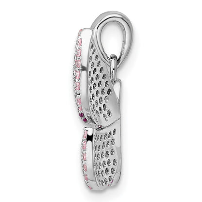 Sterling Silver Rhodium-plated Polished Pink Cubic Zirconia Butterfly Pendant