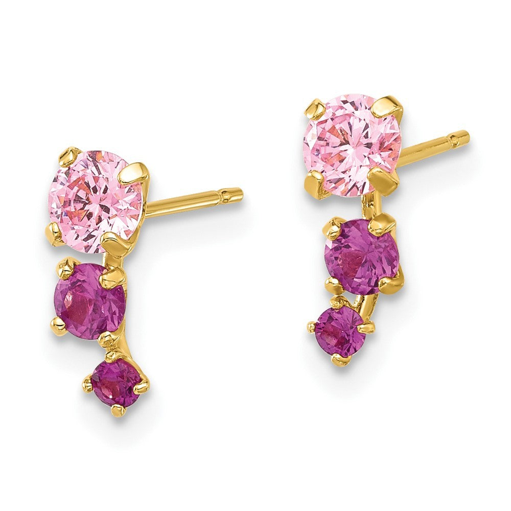14k Yellow Gold Polished Pink and Red CZ Earrings