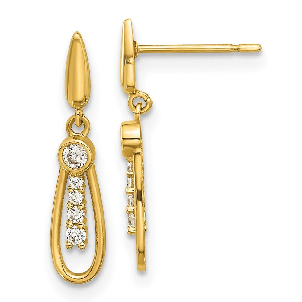 14k Yellow Gold Polished Cubic Zirconia Fancy Dangle Earrings Gift for Women