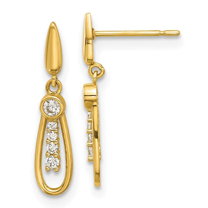 14k Yellow Gold Polished Cubic Zirconia Fancy Dangle Earrings Gift for Women