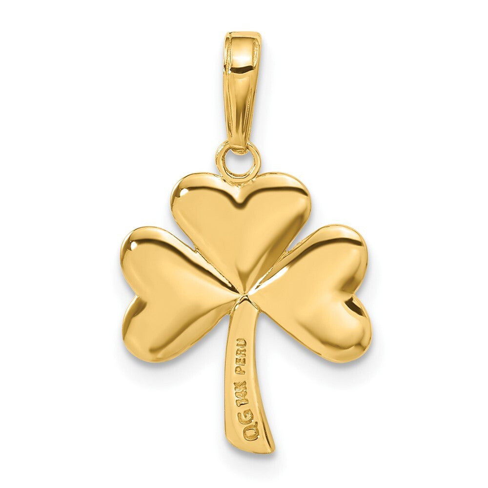 14k Yellow Gold Polished Solid Shamrock Pendant for Women