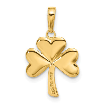 14k Yellow Gold Polished Solid Shamrock Pendant for Women