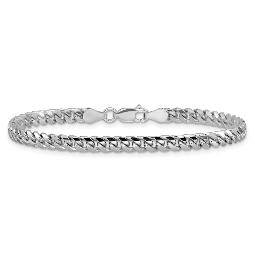 Sterling Silver Rhodium-plated 4mm Domed w/ Side Diamond-Cut Curb Chain Bracelet